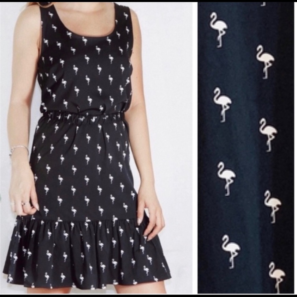 Banana Republic Factory Black Flamingo Print Midi Dress
